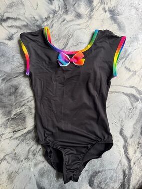 NWT New JOJO SIWA by DANSKIN Black Rainbow Trim Bow Cut Out Leotard L 12 14